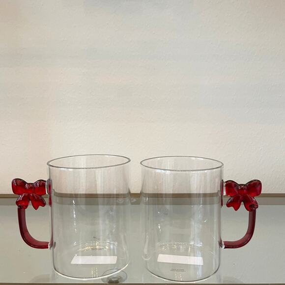 3pc Clear Glass Mugs & Pitcher with Coquette Red Bow Handle Holiday Glam NEW - Picture 11 of 16
